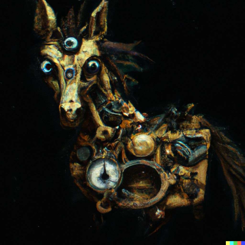 a horse, digital art, steampunk